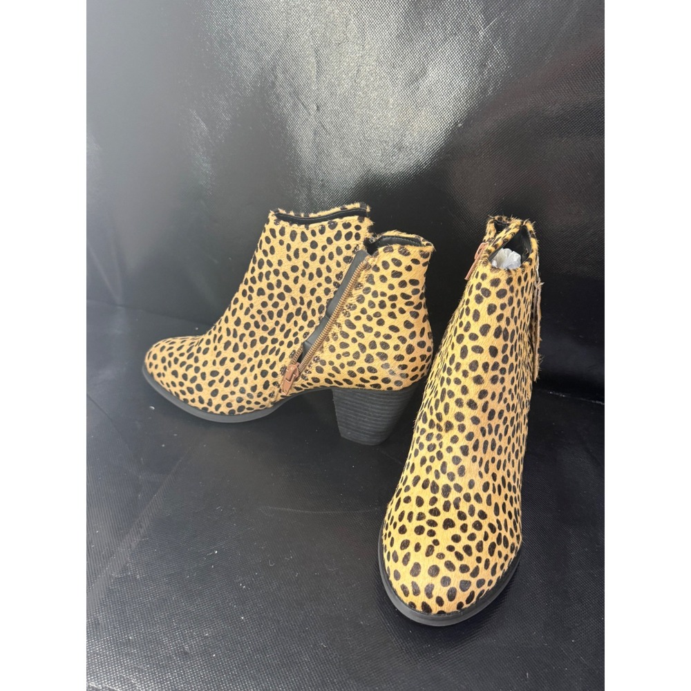Sole Society Justina Cheetah Dot Pony Hair Ankle Boots Brown Black 7